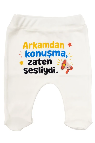 Unisex Ekru Arkamdan Konuşma Zaten Sesliydi Baskılı Patikli Tek Alt ürün görseli 1