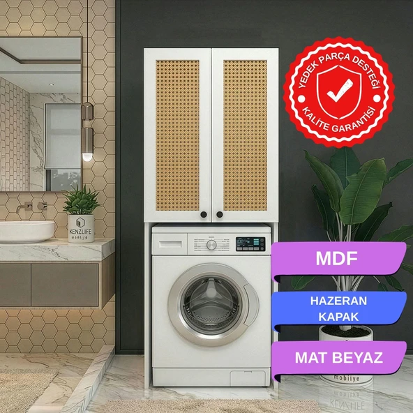 Kenzlife çamaşır-kurutma-bulaşık makinesi dolabı mahidevran mat beyaz 180*70*60 hazeran kare MDF gövde ürün görseli 1