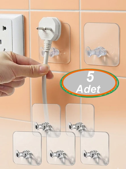 5 Adet Şeffaf Kendinden Yapışkanlı Kablo Fiş Askısı Priz Askısi Duzenleyici Traş Bıcağı Banyo Askısı ürün görseli 1