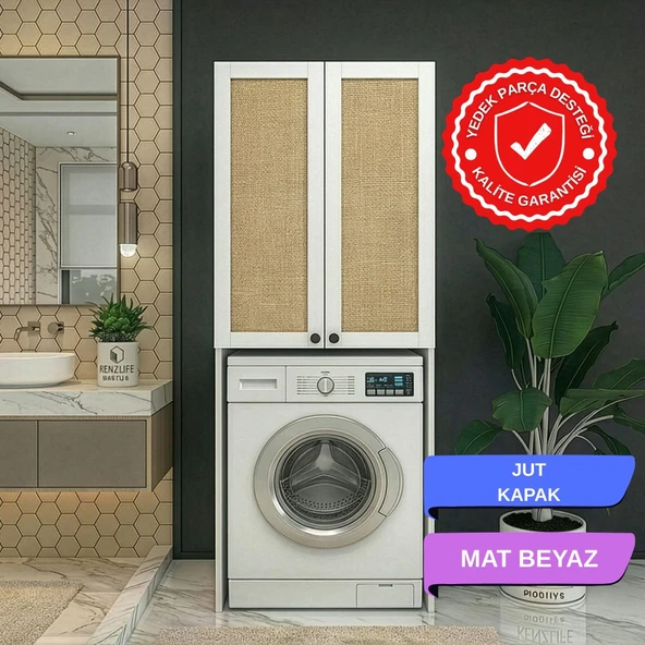Kenzlife çamaşır-kurutma-bulaşık makinesi dolabı mahidevran mat beyaz 180*70*60 jut kare suntalam gövde ürün görseli 1