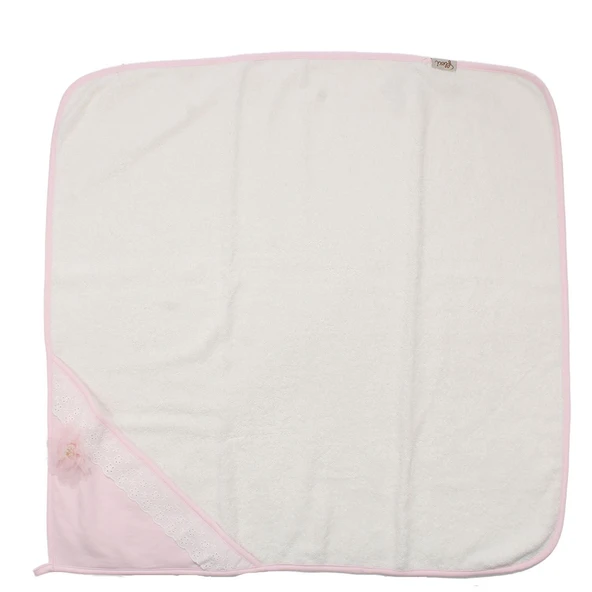 Kız Bebek Beyaz Pembe Fistolu Tüllü Çicek Broşlu Lifli Havlu Seti 75x75 cm ürün görseli 1