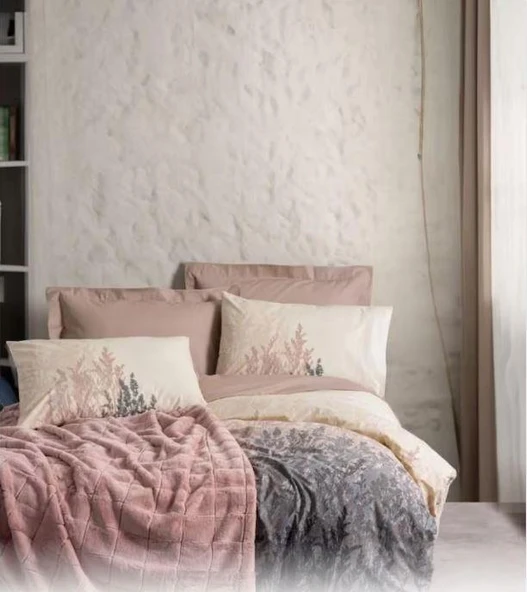 Cotton Box Trim Çift Kişilik Battaniyeli Nevresim Takımı Smooth Pudra ürün görseli 1