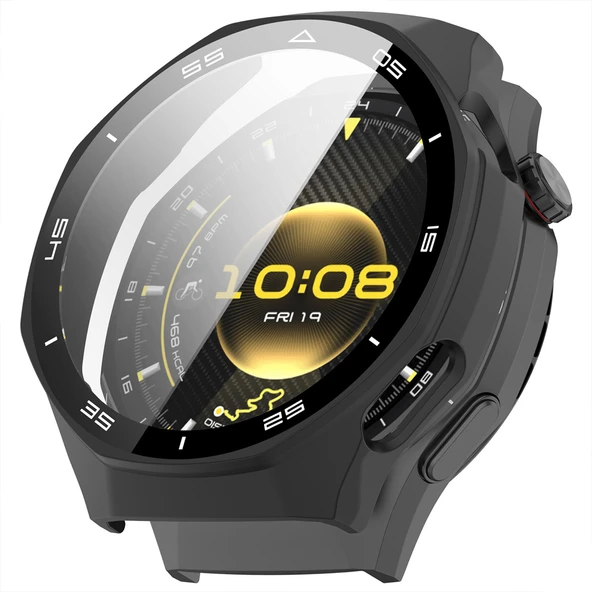 Huawei Watch GT6 Pro 46mm Kasa Uyumlu Kılıf Sert PC Kasa ve Ekran Koruyucu Kılıf  Siyah ürün görseli 1