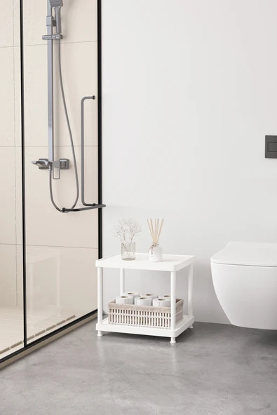 Beyaz 2 Katlı 33X40 Ekstra Geniş Düzenleyici Mutfak ve Banyo Rafı Sehpa ürün görseli 1
