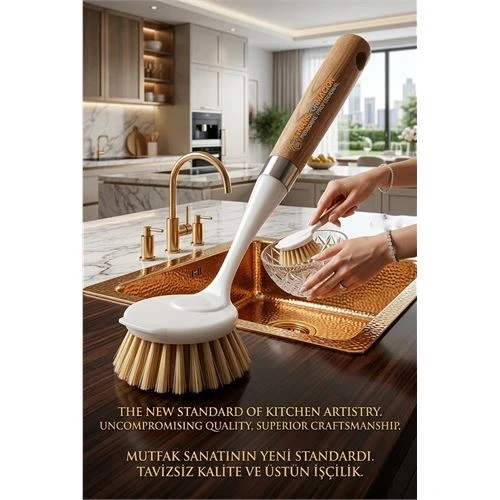 Shari Masif Ahşap Saplı Bristol Kıllı Profesyonel Lavabo & Bulaşık Fırçası 722949 ürün görseli 1