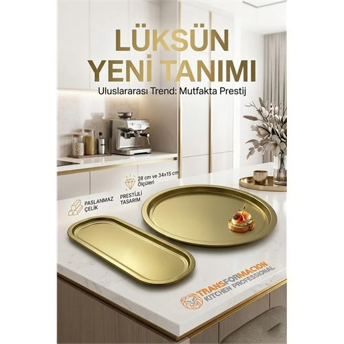 Masterpiece Çelik Tepsi Seti – Yuvarlak 28 cm & Dikdörtgen 34x15 cm 722990 ürün görseli 1