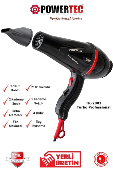 Powertec TR-2001 Profesyonel Saç Kurutma & Fön Makinesi 2500W ürün görseli 1
