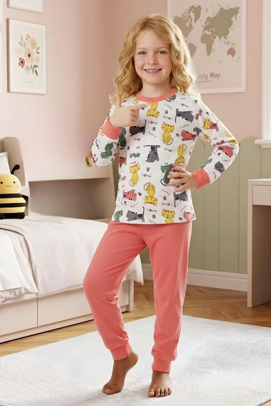 Kız Çocuk %100 Pamuk Pijama Takımı 4-11 Yaş 12628 ürün görseli 1
