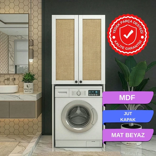 Kenzlife çamaşır-kurutma-bulaşık makinesi dolabı mahidevran mat beyaz 180*70*60 jut kare MDF gövde ürün görseli 1