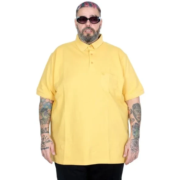 Battal Beden Erkek Tshirt Polo Yaka Cepli Klasik Pike 20552 Hardal ürün görseli 1