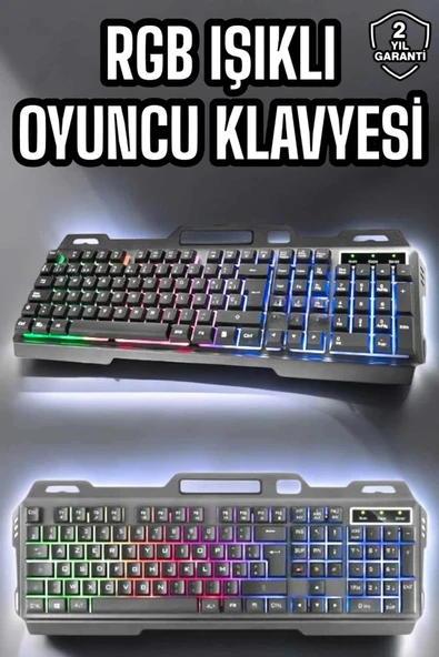 Led Işıklı  Klavye Usb Girişli RGB Işıklı Q Klavye Mouse Hediyeli ürün görseli 1