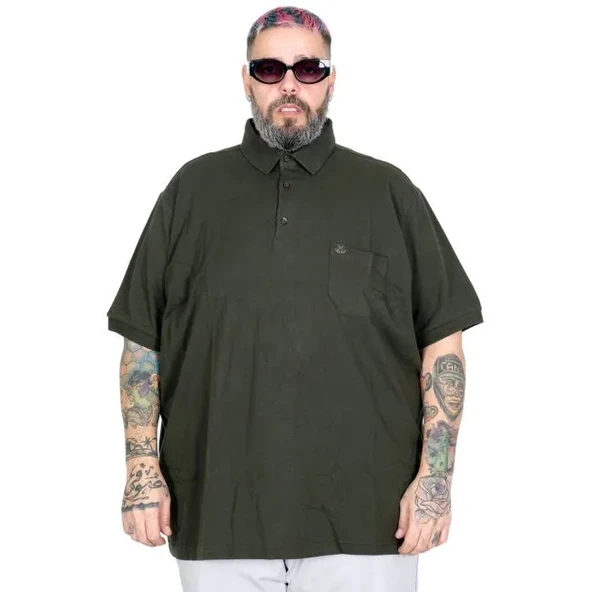 Battal Beden Erkek Tshirt Polo Yaka Cepli Klasik Pike 20552 Haki ürün görseli 1