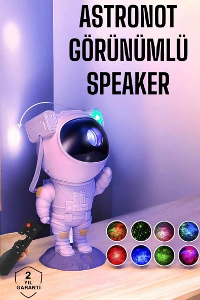 Astronot Bluetooth Hoparlör Gökyüzü Projektör Gece Lambası ürün görseli 1