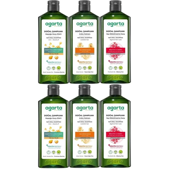 Agarta Doğal Şampuan 400 ML Kepek Karşıtı - Ardıç Katranı,Keratin - Saç Dökülmesine (6 Lı Karma Set) ürün görseli 1
