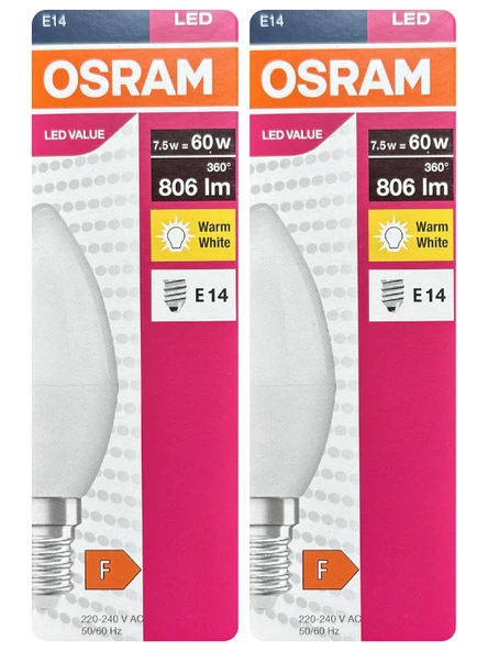 (2 Adet) Ledvance 7,5W Sarı Işık (2700K) E14 Duylu (İnce Duy) Led Ampul ürün görseli 1
