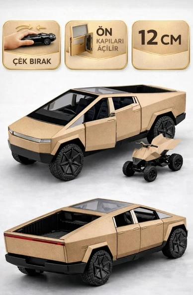 Die Cast Tesla Cybertruck Çek Bırak Metal Model Araba ATV'li 12 cm ürün görseli 1