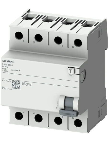 Siemens 5SV5342-6 A Tipi Trifaze Kaçak Akım Rölesi 30mA 25A 400V 3 Faz+N ürün görseli 1