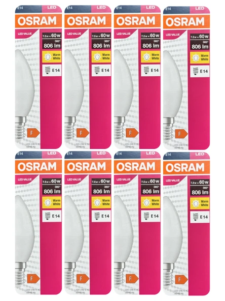 (8 Adet) Ledvance 7,5W Sarı Işık (2700K) E14 Duylu (İnce Duy) Led Ampul ürün görseli 1