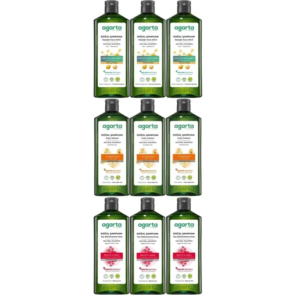 Agarta Doğal Şampuan 400 ML Kepek Karşıtı - Ardıç Katranı,Keratin - Saç Dökülmesine (9 Lu Karma Set) ürün görseli 1