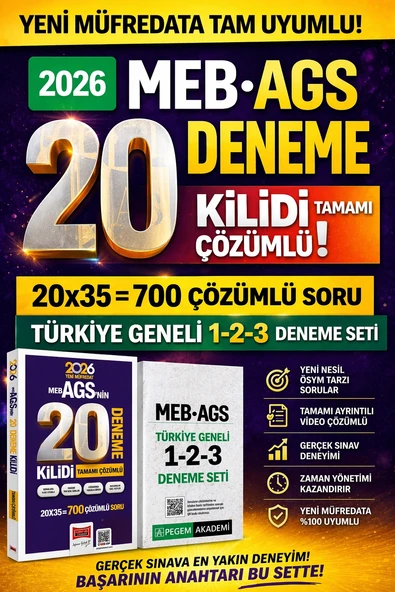 Pegem 2026 MEB AGS Türkiye Geneli 1-2-3 (3'lü Deneme Seti) & MEB-AGS Kilidi 20 Deneme Yargı Yayınları Seti ürün görseli 1