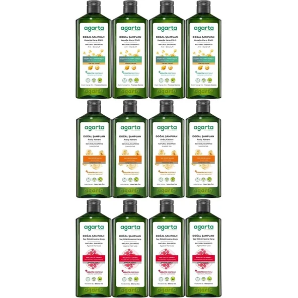 Agarta Doğal Şampuan 400 ML Kepek Karşıtı - Ardıç Katranı,Keratin - Saç Dökülmesine (12Li Karma Set) ürün görseli 1