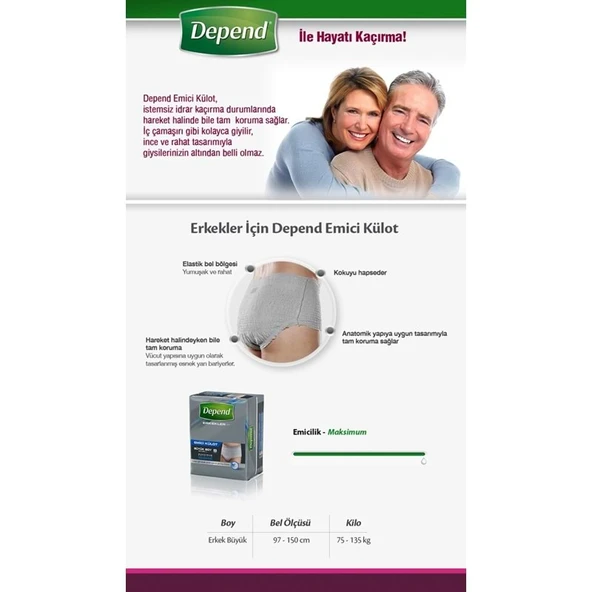 Depend Emici Külot Pants Yetişkin Bezi L - Büyük - Large Erkek 48 Adet (6PK*8) ürün görseli 1