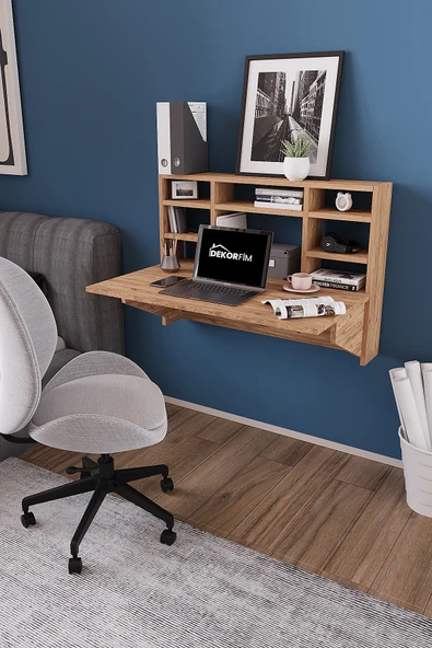 DF01104CM Duvara Monte Katlanır Çalışma Masası – Raflı Duvar Masası, Minimal Tasarım ürün görseli 1