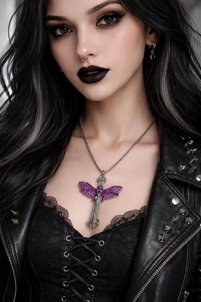 Mor Butterfly Kuru Kafa Detaylı Gotik Kolye Unisex Metal Zincir ürün görseli 1