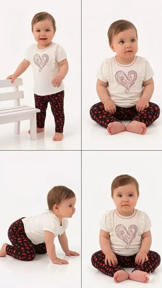 3/12 Ay Çiçek Taytlı Pamuk Bebek Takımı ürün görseli 1