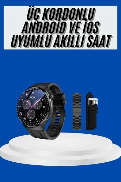Amoled Ekran Akıllı Saat Üç Kordonlu İOS Android Uyumlu - Resim 2
