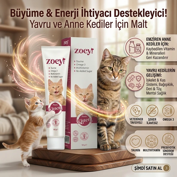 Zoey Kitten Paste Büyüme ve Enerji İhtiyacı Destekleyici Yavru ve Anne Kediler İçin Malt 100g ürün görseli 1