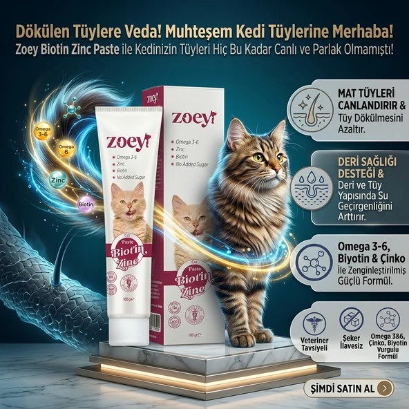 Zoey Biotin Zinc Paste Tüy Dökülmesi Azaltıcı ve Deri Sağlığı Destekleyici Kediler İçin Tüy Yapısını Destekleyen Malt 100g ürün görseli 1