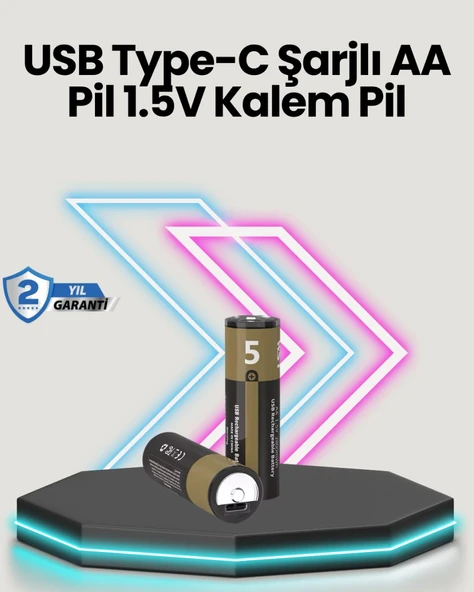 Yüksek Performanslı AA USB Şarjlı Lityum Pil | 1.5V Sabit Güç | 2’li Paket ürün görseli 1