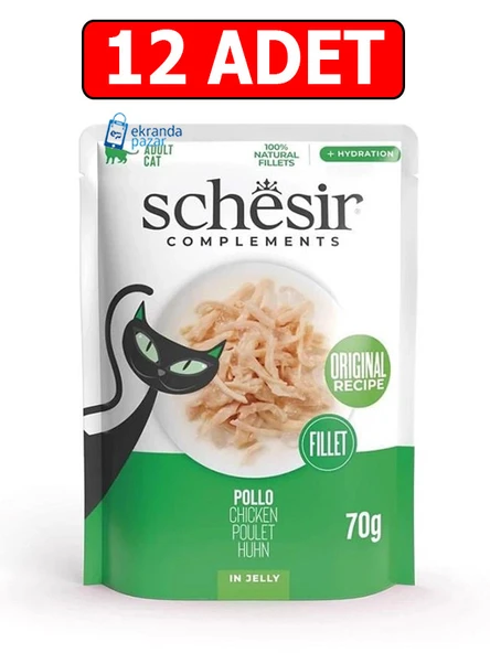 Schesir tavuk fileto pouch kedi yaş maması 70gr 12adet kedi konserve ıslak mama ürün görseli 1