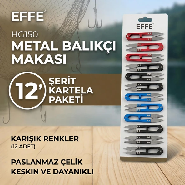 Effe HG150 Metal Balıkçı Makası Renkli 12 Adet Kartela ürün görseli 1