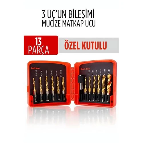 Mucize HSS 13'lü Kombinasyon Matkap Ucu Seti - Delme Havşa Diş Açma Tek Adımda ürün görseli 1