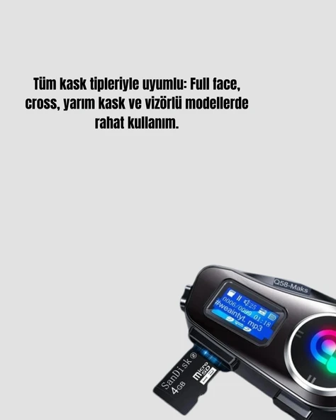 IP65 Suya Dayanıklı Kask Bluetooth Kulaklık LCD Ekranlı - Resim 2