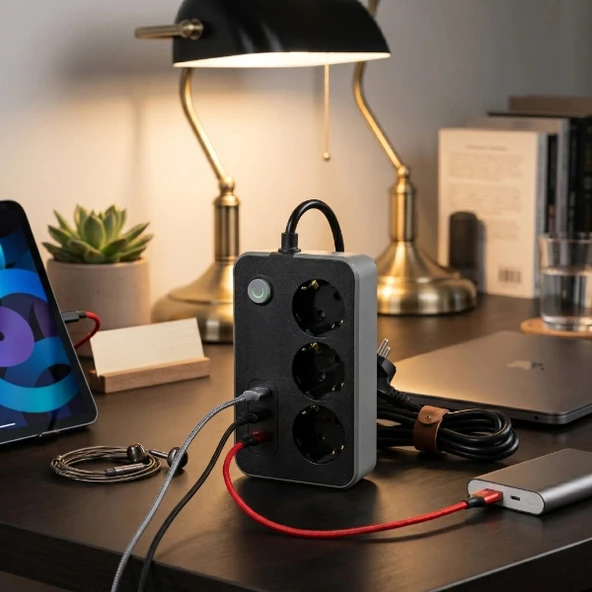Akım Korumalı 3 Prizli 3 USB Girişli Uzatma Kablosu ürün görseli 1