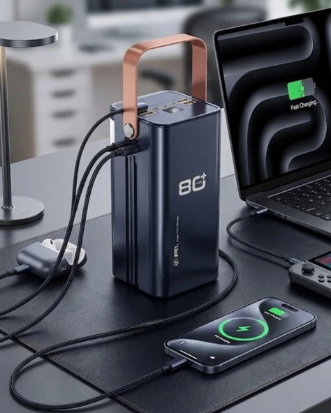 80000 mAh Taşınabilir Powerbank Süper Hızlı Şarj Çoklu Çıkış ve LED Göstergeli ürün görseli 1