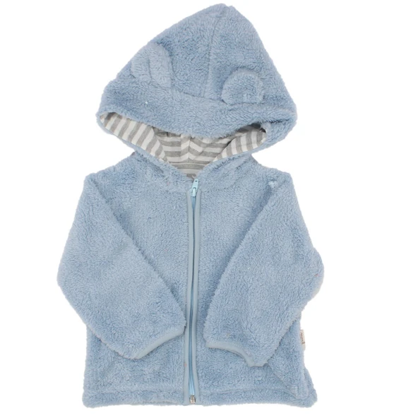 Unisex Mavi Peluş Fermuarlı Kapüşonlu Hırka ürün görseli 1