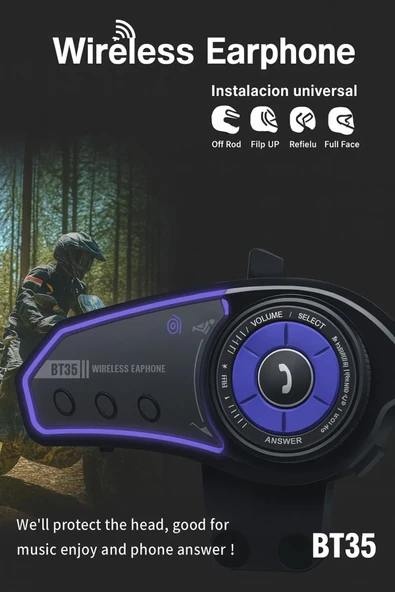 BT35 Motosiklet Kask Bluetooth Kulaklık ve Interkom Seti ürün görseli 1