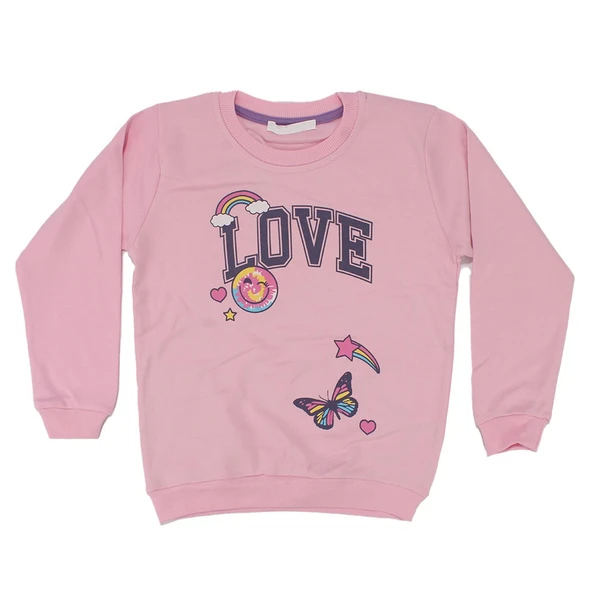 Kız Çocuk Pudra Love Gülücük Baskılı Tek Üst Sweat ürün görseli 1