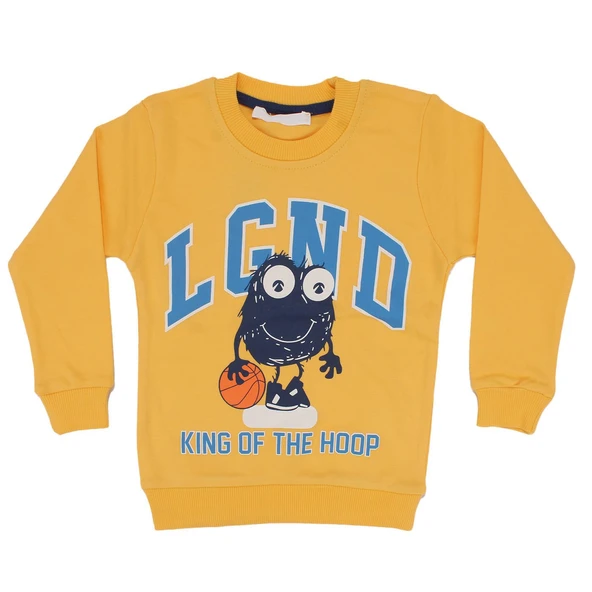 Erkek Çocuk Sarı Basketboll Topu Desenli Fiğürlü Tek Üst Sweat ürün görseli 1