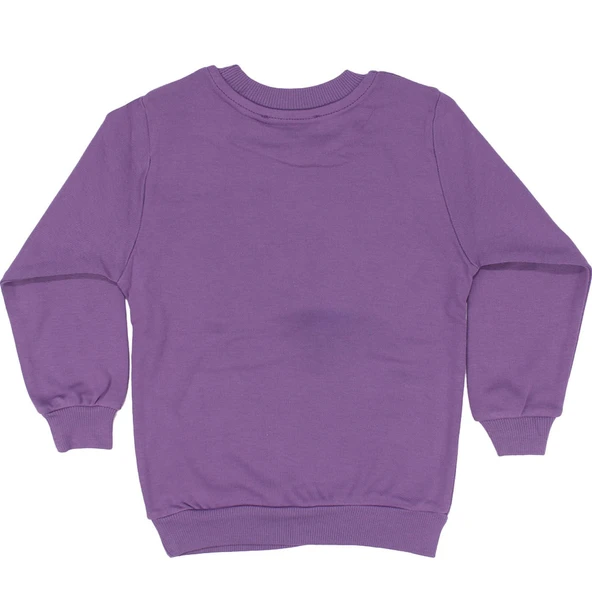 Kız Çocuk Mor Zürafa Baskılı Tek Üst Sweat - Resim 4
