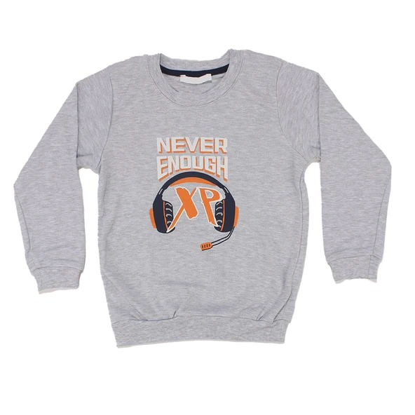 Erkek Çocuk Gri Never Kulaklık Baskılı Tek Üst Sweat ürün görseli 1