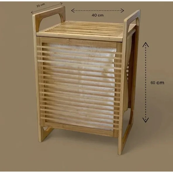 Orta Boy Ahşap Bambu Kirli Sepeti 40x35x60 ürün görseli 1