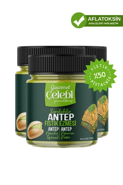 Gourmet Çelebi Kahvaltılık Antep Fıstık Ezmesi 3'lü Paket 200 Gr x 3 Adet - Sürülebilir Gerçek Antep Fıstığı Ezmesi ürün görseli 1
