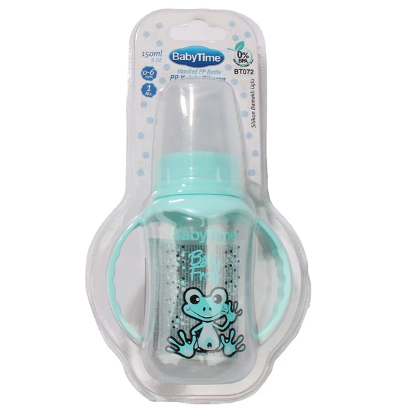 BabyTime Yeşil Slikon Damaklı Uçlu Kulplu Biberon ürün görseli 1