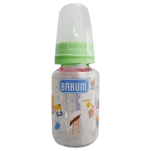 Barum Hayvan Desenli Kiraz Uçlu Yeşil Cam Biberon 125 ml ürün görseli 1