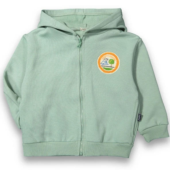 Erkek Cocuk Yeşil Happy Camper Yazılı 3 İp Kapüşonlu ürün görseli 1